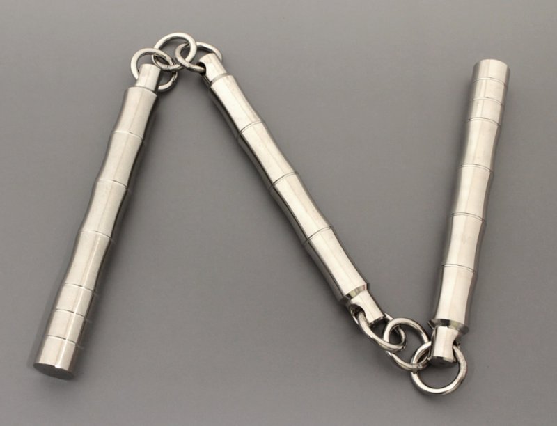 画像1: コンパクトフルメタルバンブー三節棍ヌンチャク (1)