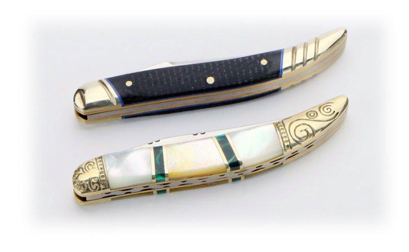 画像2: クラシックカーボンツースピック・マザーオブパールツースピックナイフ (2)