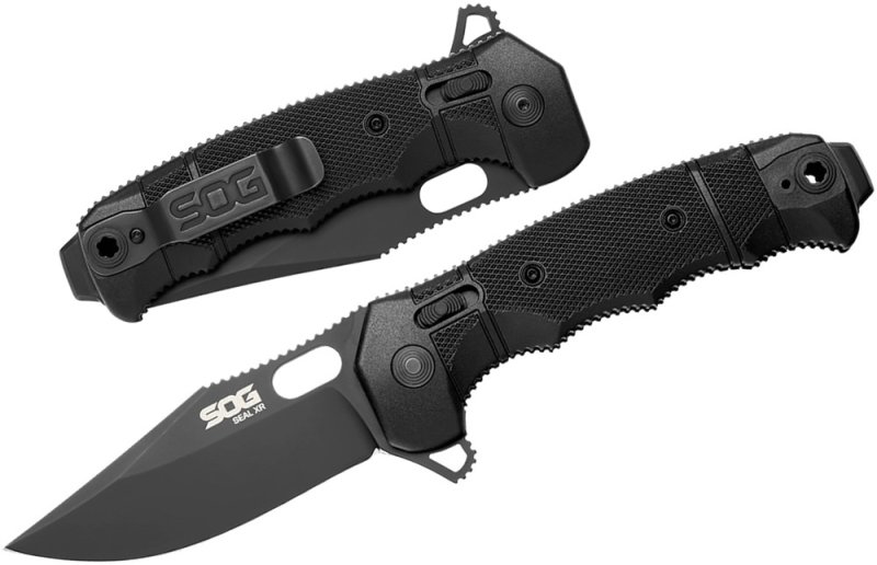 画像1: SOG シールXRフリッパーブラックナイフ (1)