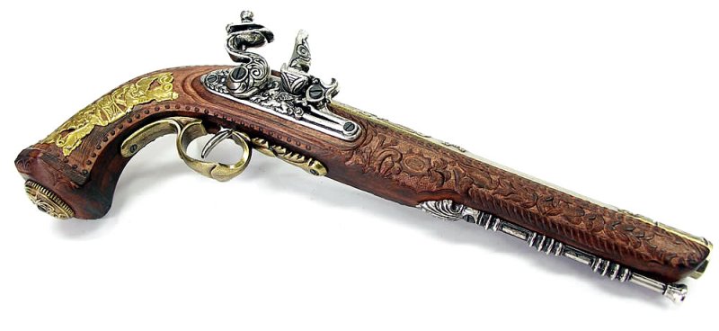 画像1: 決闘用 フリントロック拳銃 ゴールドデラックス (1)